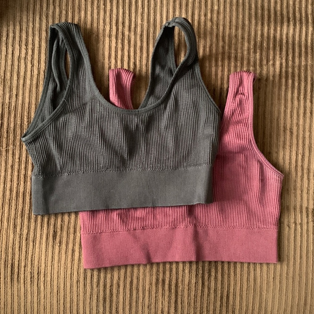 Black and maroon sports bras